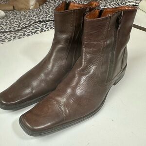 Red Wings Brown Leather Double Zipper Sides Squared Toe Ankle Boots 12-12.5?READ